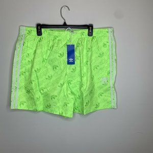 NWT Adidas Originals Mens 2XL Signal Green Trefoil Allover Logo Swim Short Trunk